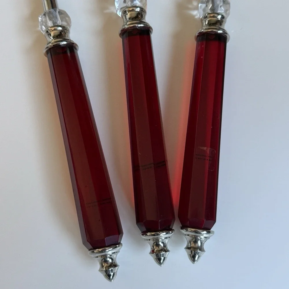 Lenox Holiday Gathering Acrylic Jewel Red Handles 3 Piece Serving Set Holiday